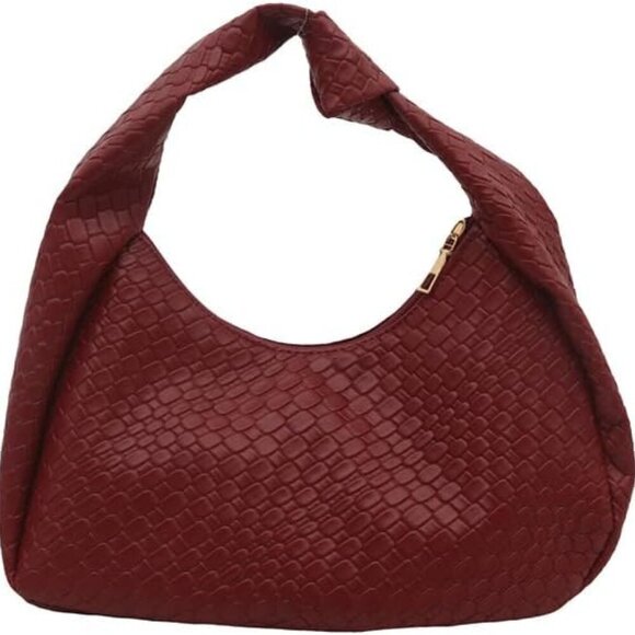 Stylish Knot Strap Handbag in Rich Burgundy - Zipper Closure & Spacious Design - Picture 1 of 6
